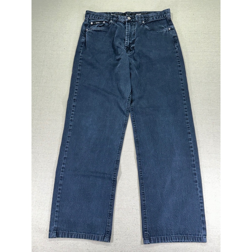 BOSS HUGO BOSS Men's 34 ALABAMA Jean Dark Wash Denim Straight‎ Wide Leg